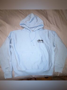 Stussy Los Angeles Hoodie Sweatshirt, Medium, Light Blue